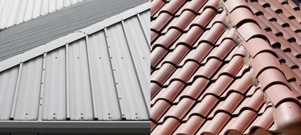 Side-by-side Colorbond and tiled roof material comparison
