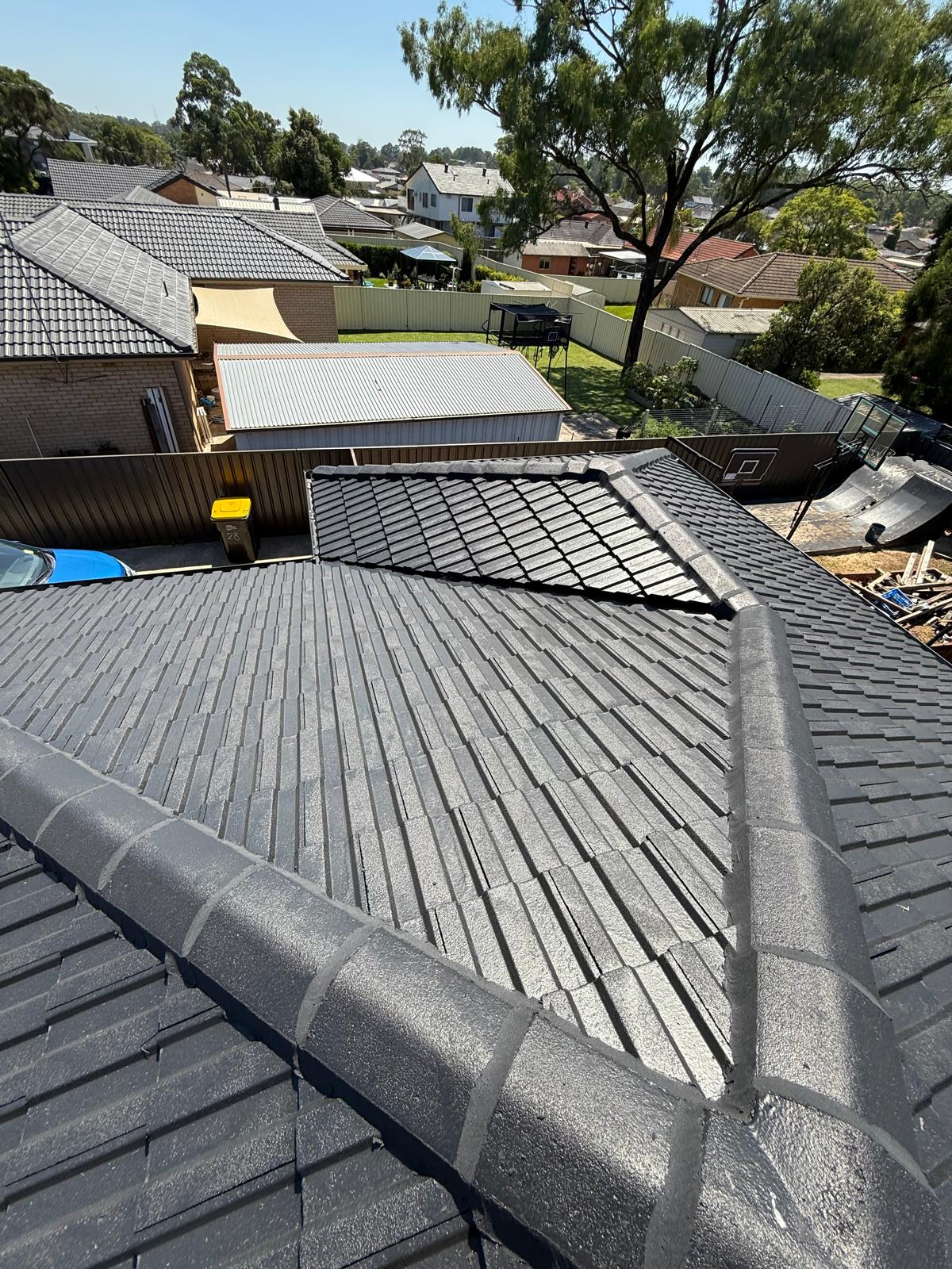 Dark tile roof ridge capping detail
