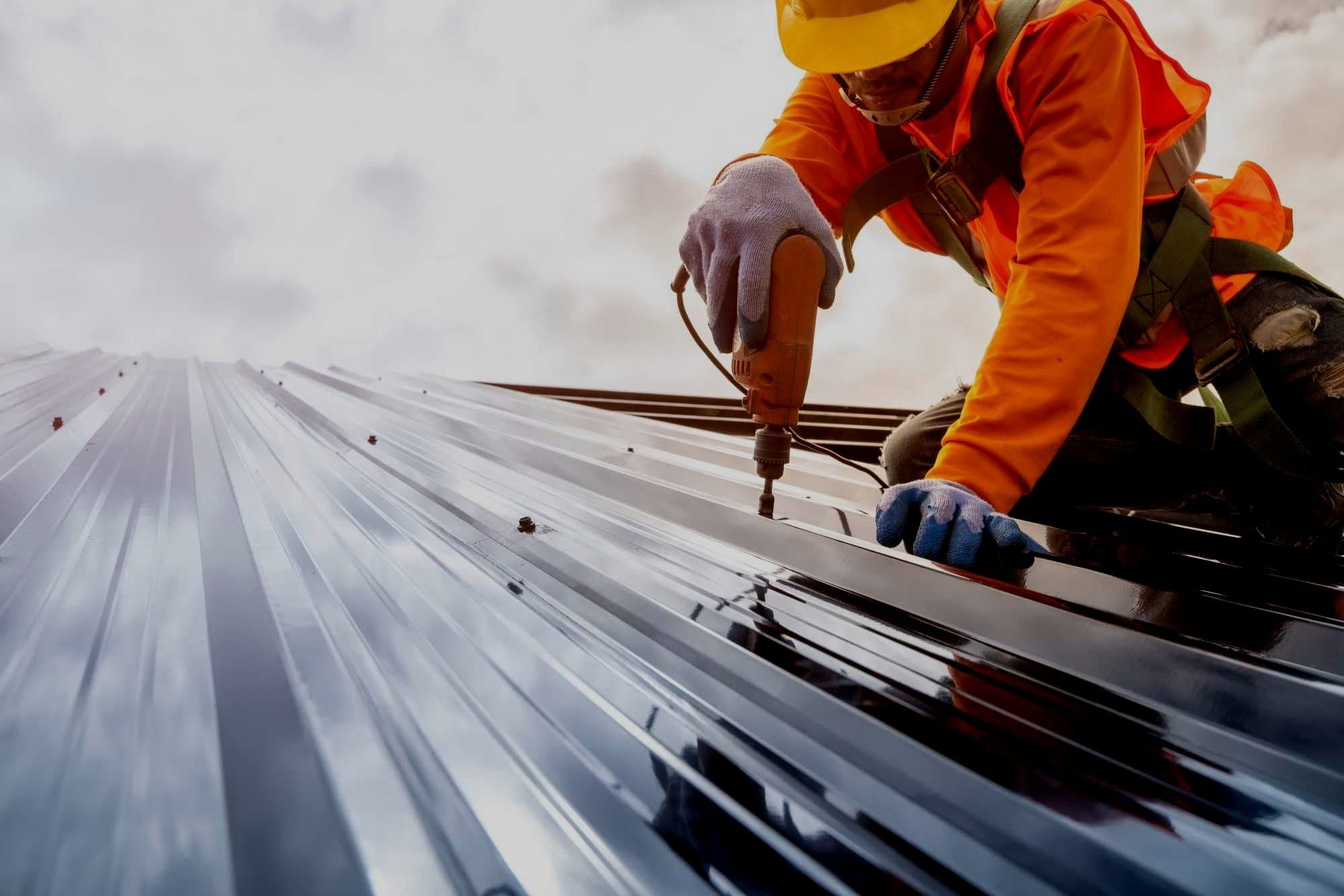 Commercial metal roof surface and ridge details