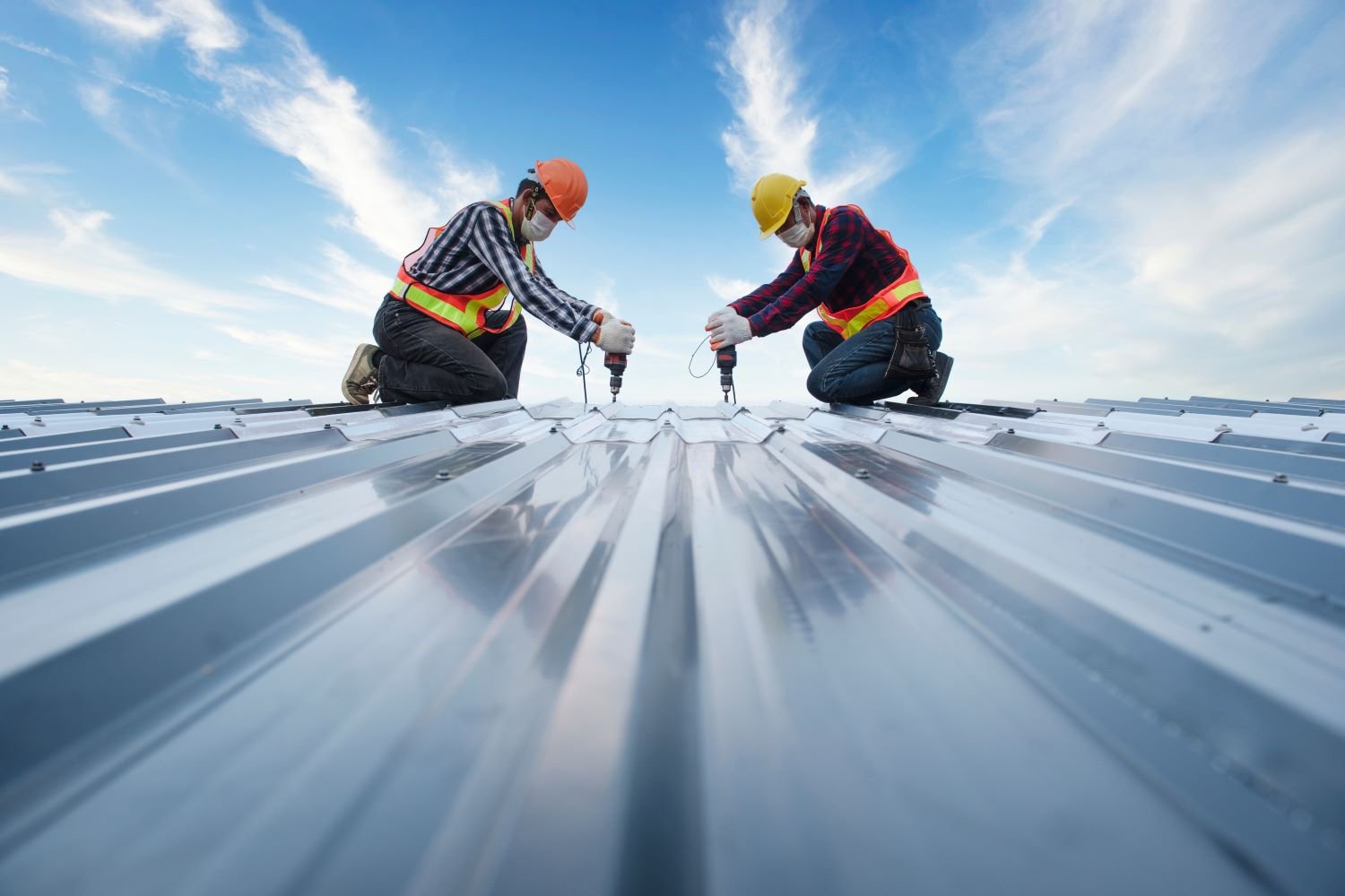 Commercial metal roof with rooftop access area