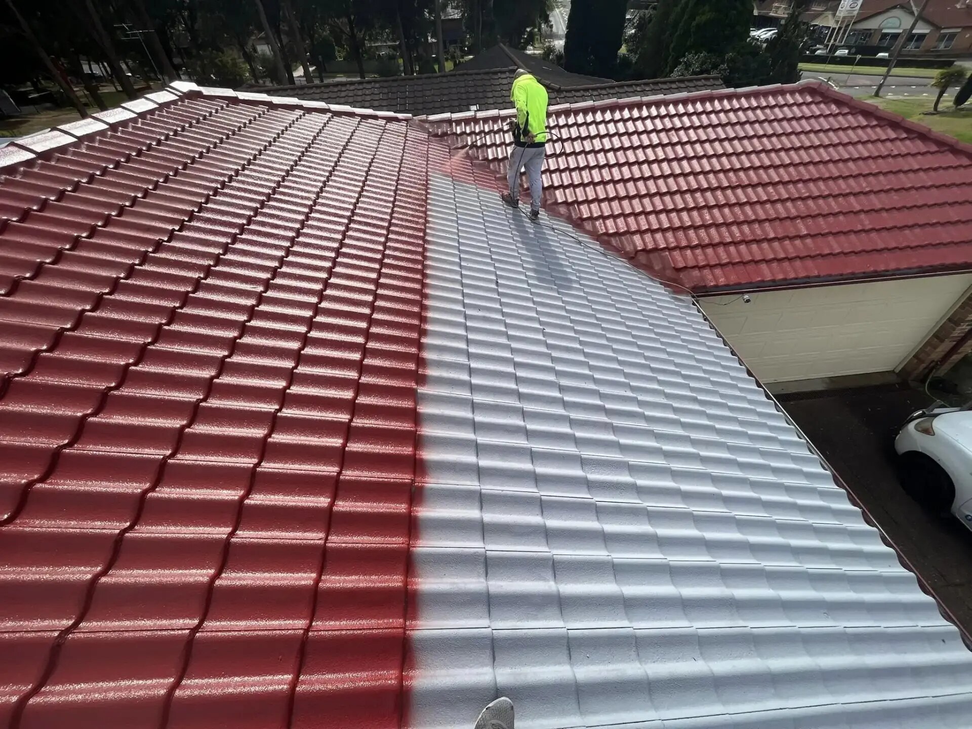 Painted tiled roof surface on a residential property